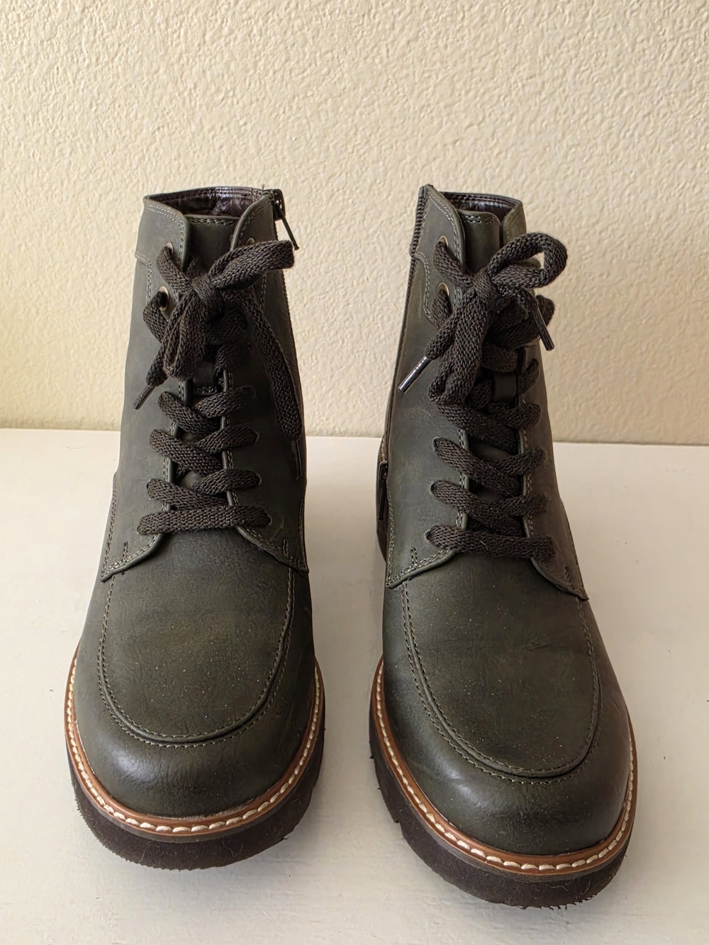 Naturalizer Olive Green Lace-Up Heeled Boots